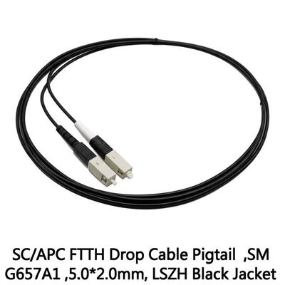 SC/APC FTTH Drop Cable Pigtail z G657A1 Fiber i LSZH Black Jacket dla niezawodnej łączności