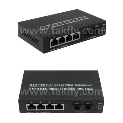 2.5G 2-portowy przełącznik światłowodowy, 4-portowy przełącznik miedziany Ethernet z uplinkiem 10G i metalową obudową bez wentylatora do rozbudowy sieci o wysokiej przepustowości