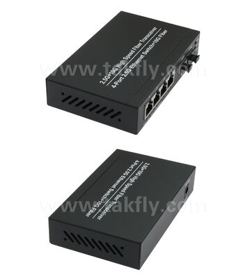 2.5G 2-portowy przełącznik światłowodowy, 4-portowy przełącznik miedziany Ethernet z uplinkiem 10G i metalową obudową bez wentylatora do rozbudowy sieci o wysokiej przepustowości