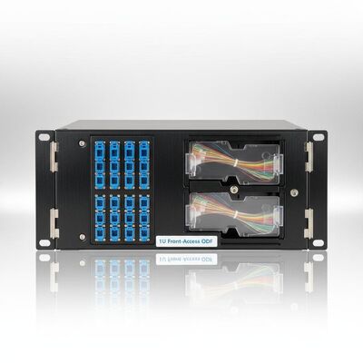 1U rackmount z dostępem przednim ODF z 2 taczkami splice i pojemnością 12-48 rdzeni