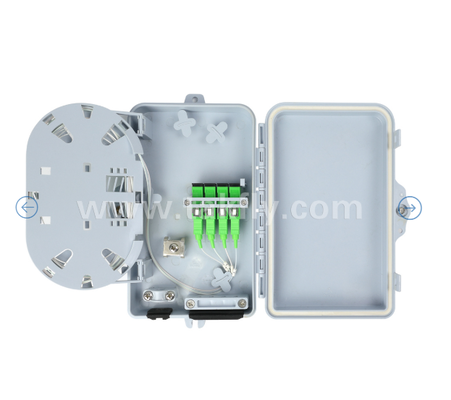 Fiber Optic Termination Box FTKS-1805-04A, 4 SC/APC SM SX Adapter, Pigtail zainstalowany, FTTH FTTx Splicing Distribution Splitting Storage Cable Management Enclosure Wall Mount