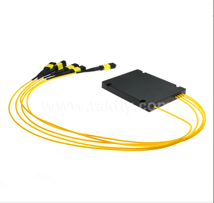 Rozgałęźnik PLC SM 1×4 MPO/MTP – jednomodowy, konfiguracja 1×4, wejście MPO do wyjścia MPO, niska tłumienność wtrąceniowa (≤7,2dB), do okablowania centrów danych o dużej gęstości, systemów z końcówkami końcowymi i dystrybucji FTTx