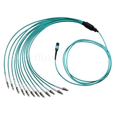MPO LC Duplex OM4 12 światłowodowy kabel optyczny Breakout 50/125 światłowodowy kabel krosowy