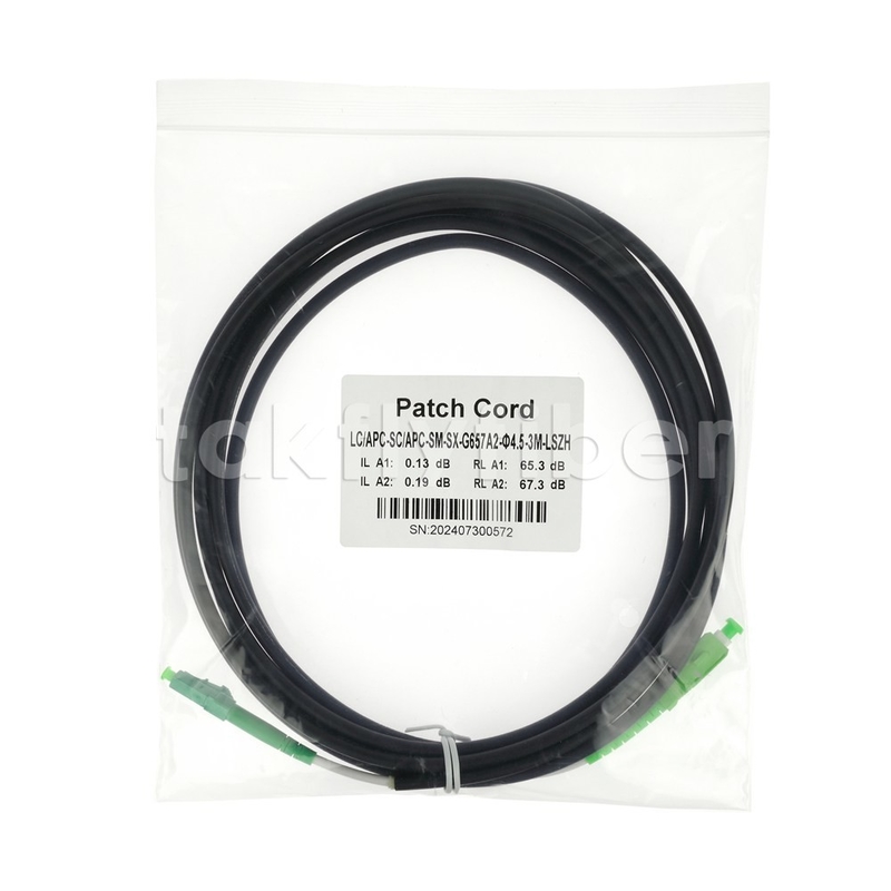 Telecom Grade CPR Dca Certified 4.5mm Double Shealth Fiber Optic Patchcord SM G657AB3 LSZH Black Jacket SCAPC do LCAPC