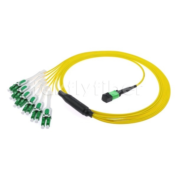 12F MPO-6x LC APC DX Uniboot SM Włóknooptyczny Lęk Patch Cord z Nickel Sleeve 3,0 mm średnicy