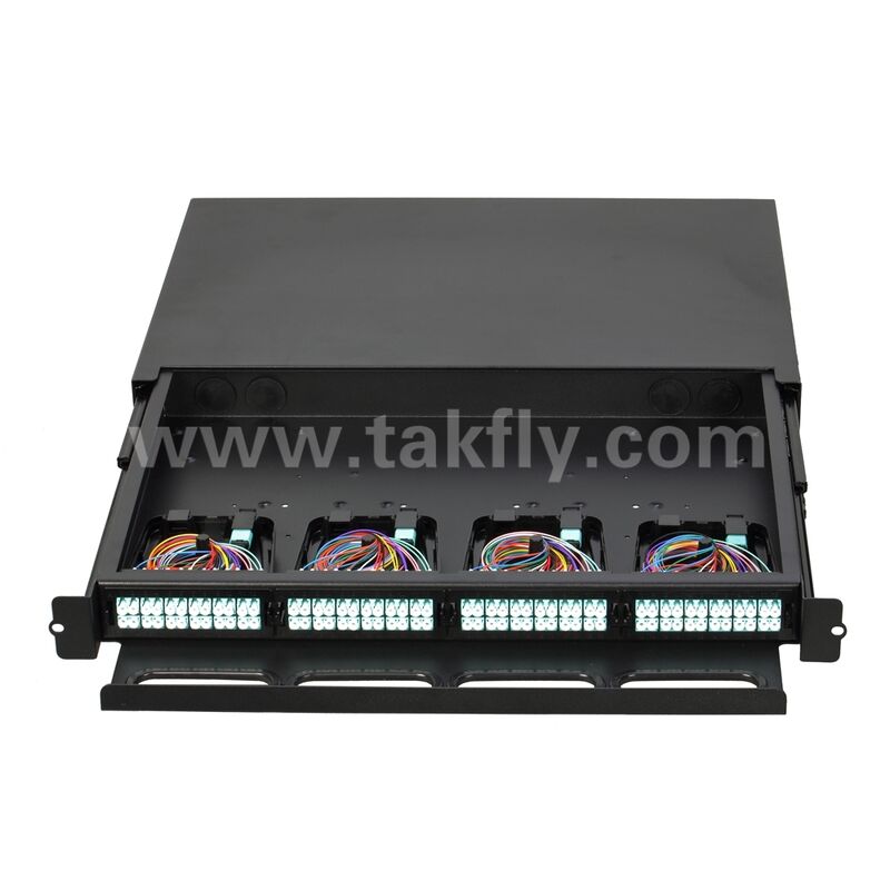 Wysokiej gęstości 1U 19 cali 96F MPO MTP - LC SM MM Panel Fiber Optical Patch Panel / Fiber Optic Chassis / Fiber Optic ODF / Fiber Optic Distribution Box dla 4 sztuk 24F MPO MTP-LC Cassette