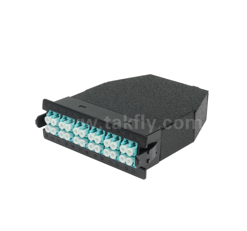 MPO/MTP do LC Moduł kasetowy z przed-ukończeniem ∙ 12 lub 24 rdzenia, przedni panel LC Duplex, podwójny tylny adapter MPO, podłączenie do kabli o wysokiej gęstości