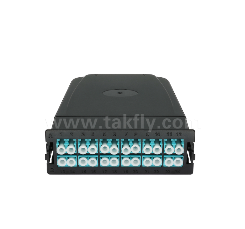 MPO/MTP do LC Moduł kasetowy z przedterminowanym zasięgiem 12 lub 24 rdzeni, przedni panel LC Duplex, podwójny tylny adapter MPO, wtyczka i odtwarzanie dla kabli centrów danych o wysokiej gęstości