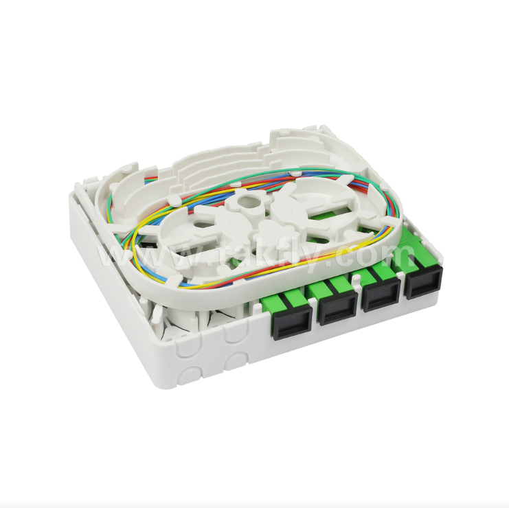 TKS-1806-04C-4 Port Fiber Termination Box - Surface Mount, SC/LC Compatible, Modular Design for Work Area Subsystems.