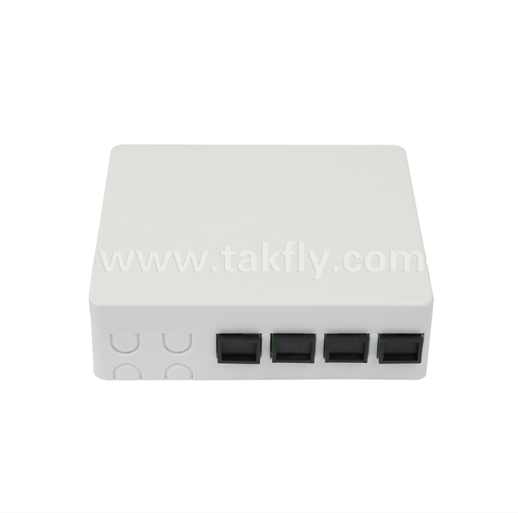 TKS-1806-04C-4 Port Fiber Termination Box - Surface Mount, SC/LC Compatible, Modular Design for Work Area Subsystems.